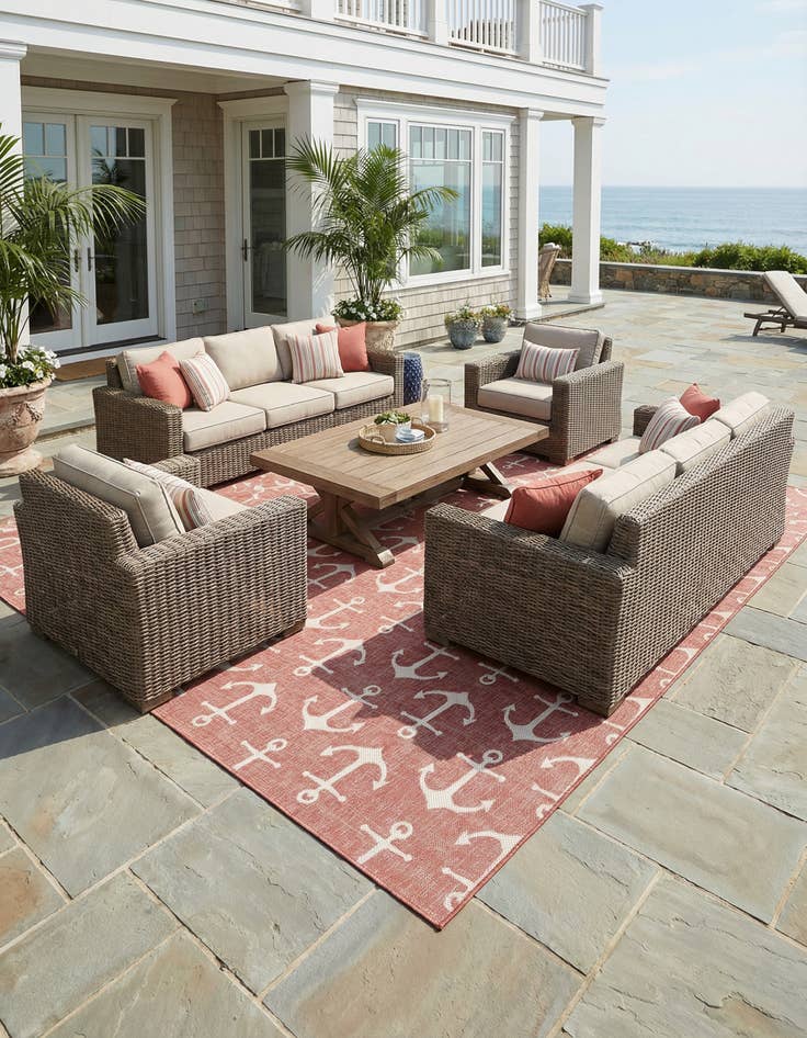 Detail image of 13' x 13'  Washable Coastal Indoor / Outdoor Square Rug