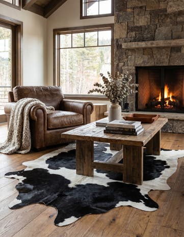 4' 1 x 6' 2 Cowhide Leather Rug