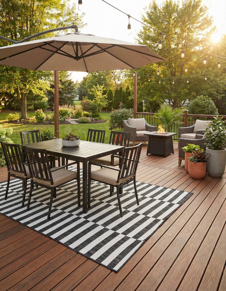 Detail image of 5' 3 x 8' Washable Striped Indoor / Outdoor Rug