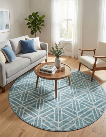 Blue Lattice Trellis Round Rug