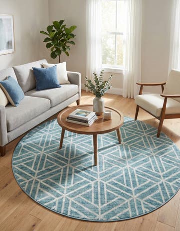 Blue Lattice Trellis Round Rug