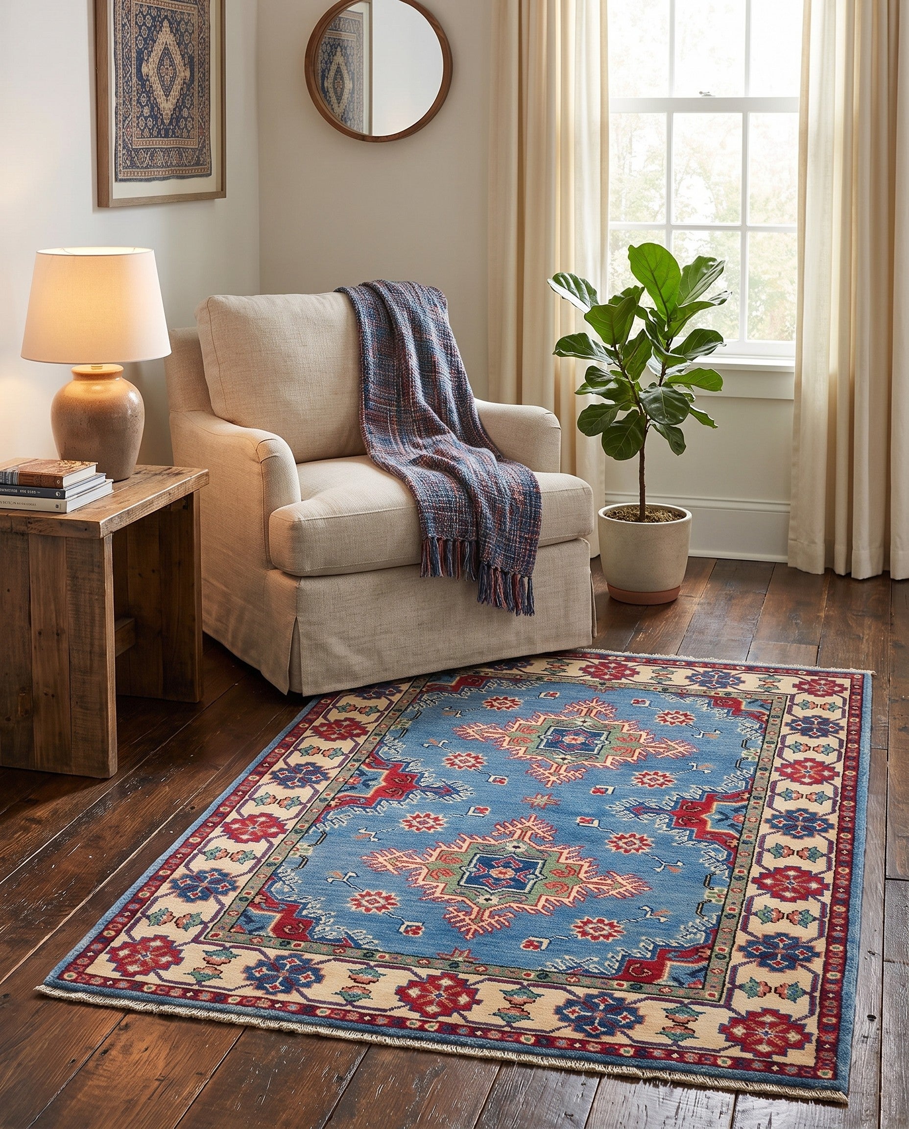 3' 5 x 4' 11 Hand Knotted Kazak Rug