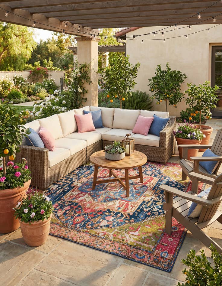 Detail image of 7' 10 x 7' 10 Washable Traditional Indoor / Outdoor Square Rug