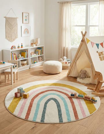 6' 1 x 6' 1 Rainbow Whimsy Kids Round Rug