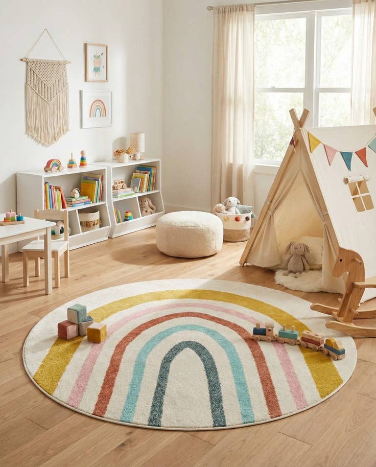 Detail image of 6' 1 x 6' 1 Rainbow Whimsy Kids Round Rug