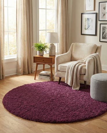  7' x 7' Solid Shag Round Rug
