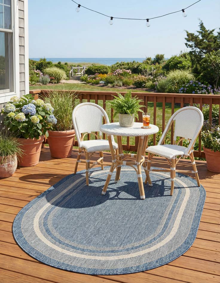 Detail image of 4' x 6' Easy-Clean Border Indoor / Outdoor Oval Rug