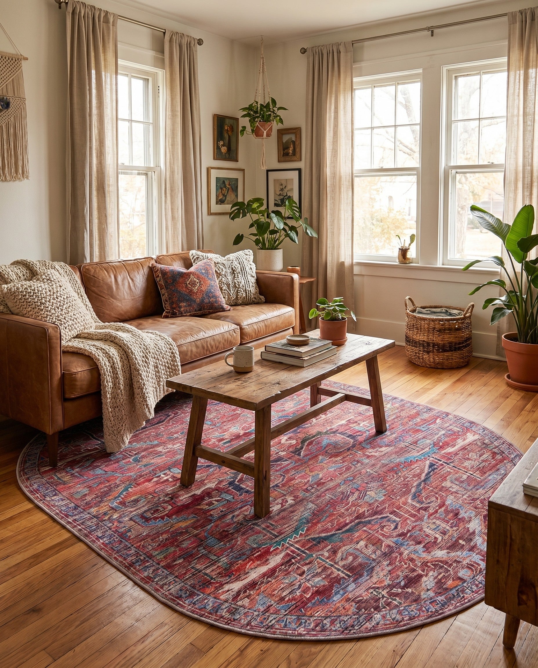 Rust Red Washable Maahru Oval Rug