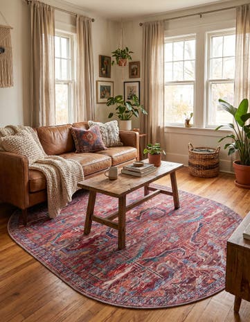 Rust Red Washable Maahru Oval Rug