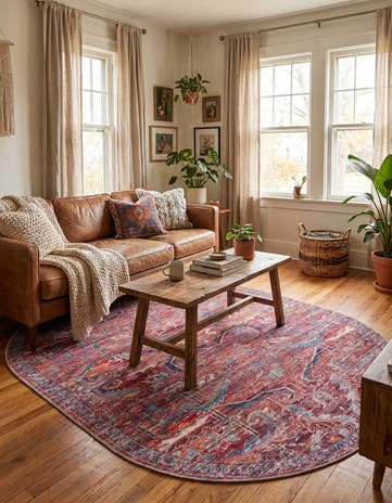 Rust Red Washable Maahru Oval Rug