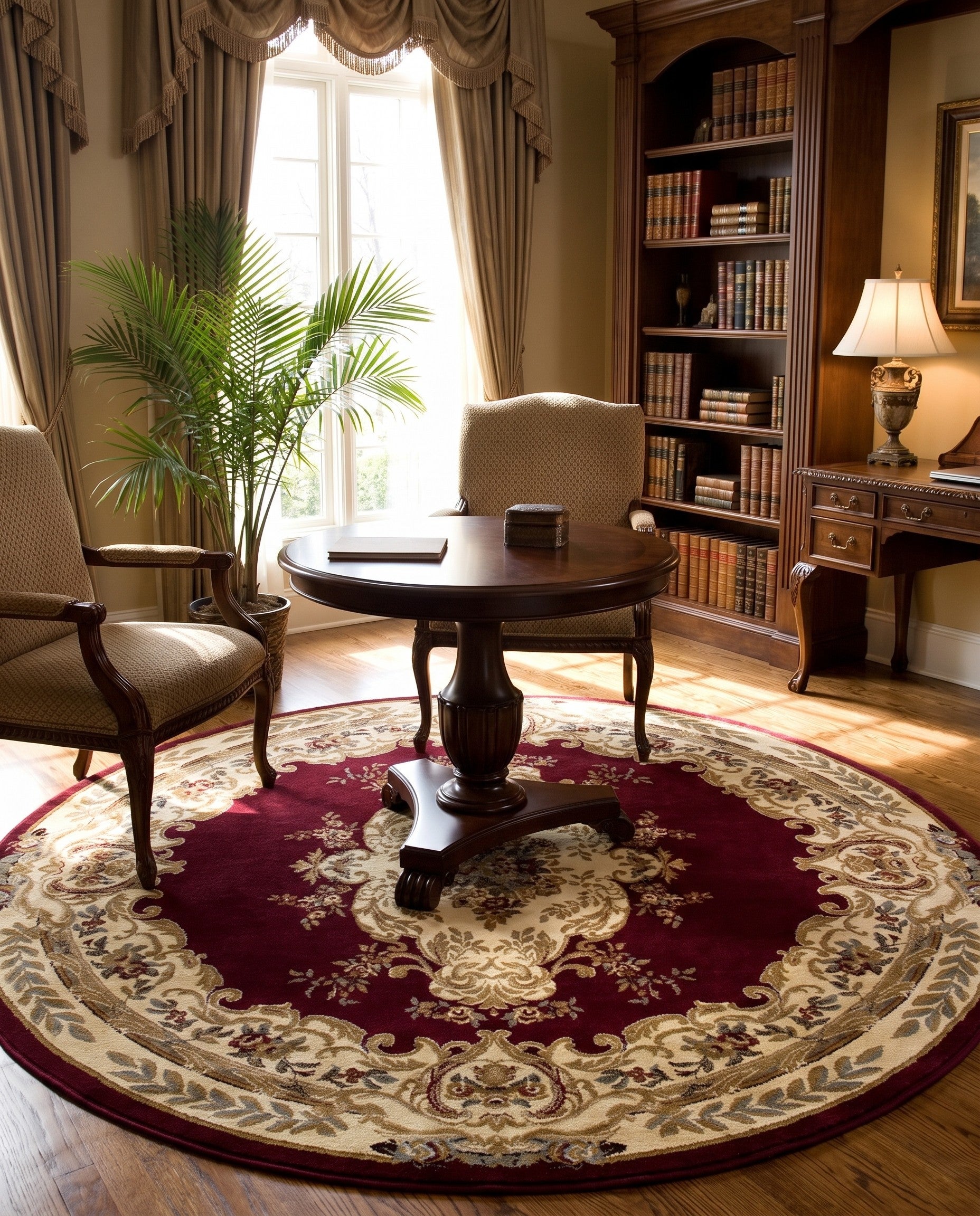 Red Classic Aubusson Round Rug