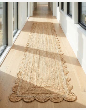 3' 3 x 14' 1 Hand Woven Scallop Braided Jute Runner Rug
