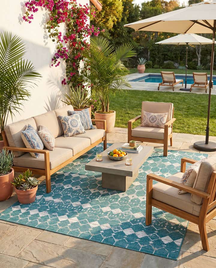 7' 10 x 10' Easy-Clean Trellis Indoor / Outdoor Rug