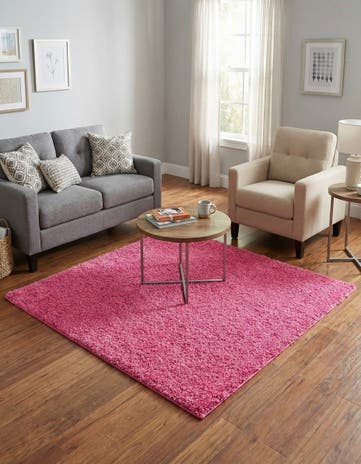 Taffy Pink Solid Shag Square Rug
