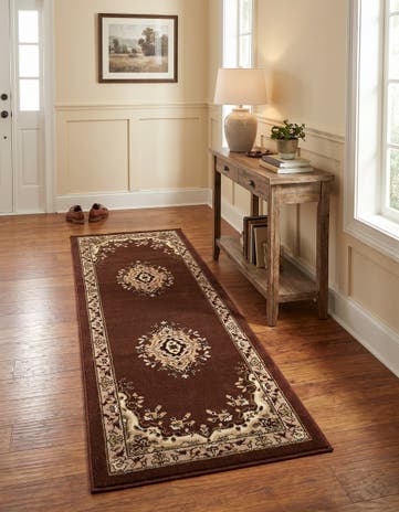 Brown Mashad Design Runner Rug
