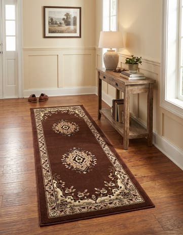Brown Mashad Design Runner Rug