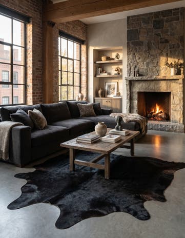 6' 4 x 6' 5 Cowhide Leather Square Rug