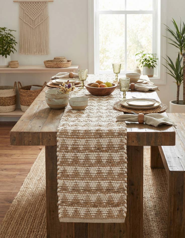 Detail image of 1' 2 x 4' 1  Hand Woven Chindi Jute Table Runner Rug