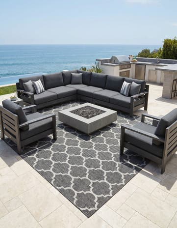Black Easy-Clean Lattice Indoor / Outdoor Square Rug