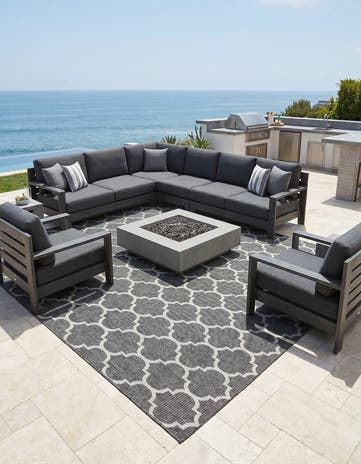 Black Easy-Clean Lattice Indoor / Outdoor Square Rug