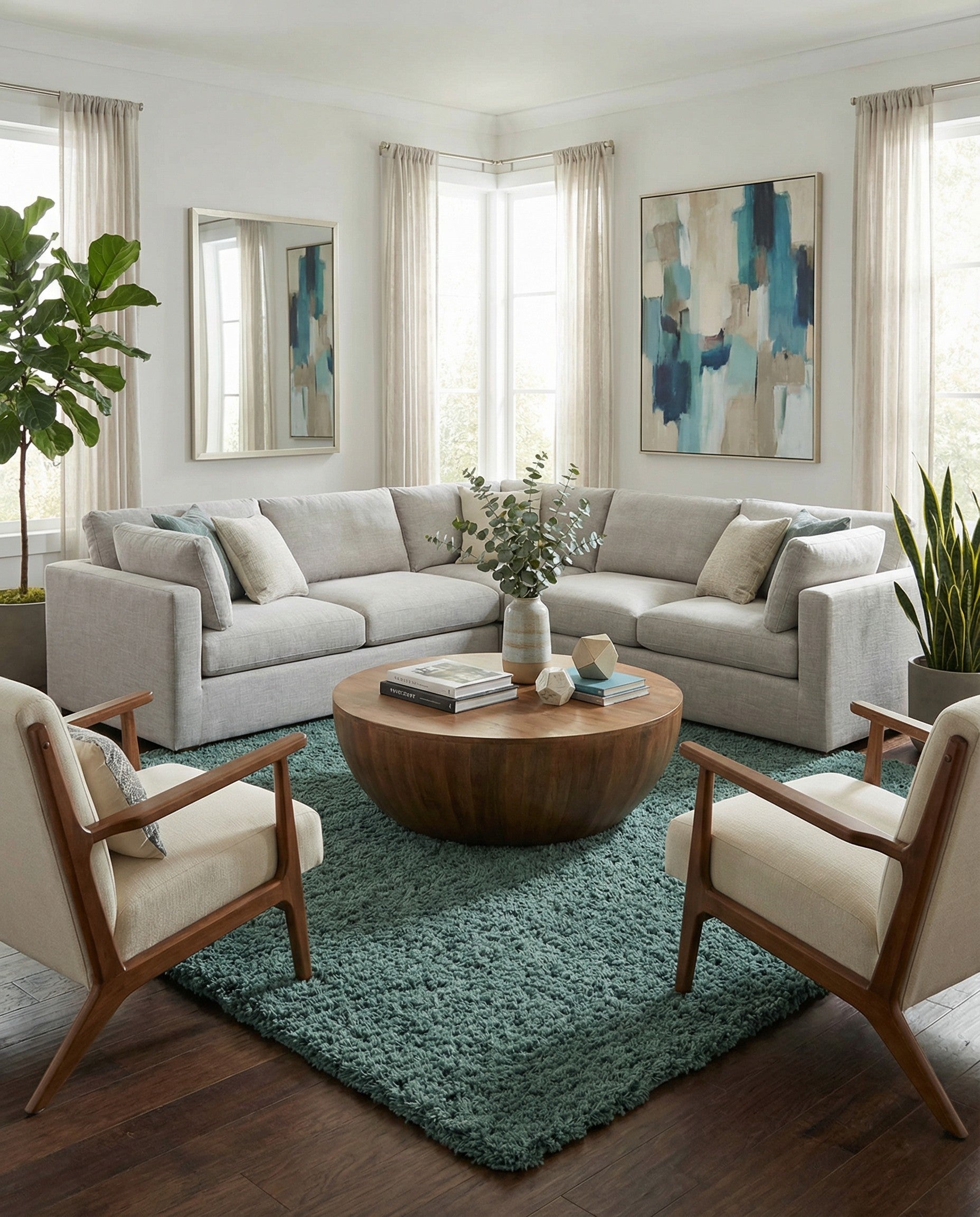 A plush 8x10 rectangular green shag rug, perfect for adding cozy texture to a living room or bedroom.