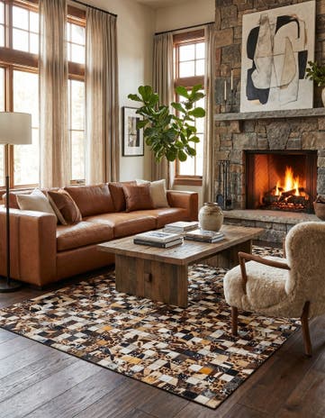 5' 1 x 8' Cowhide Leather Rug