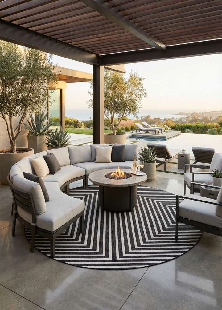 13' x 13' Easy-Clean Modern Indoor / Outdoor Round Rug