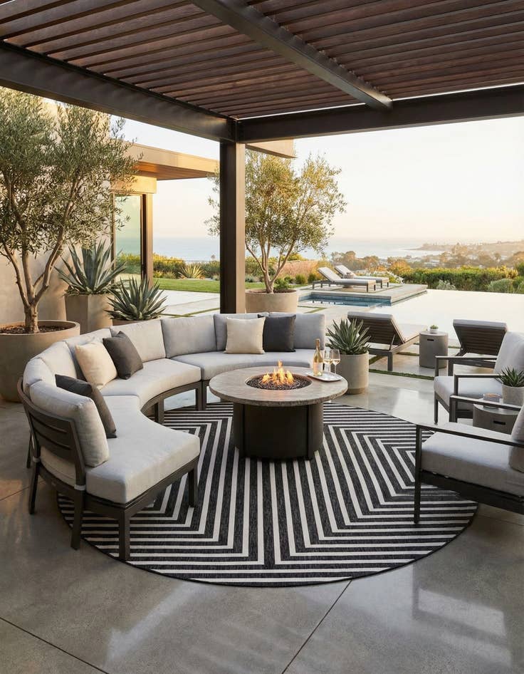 Detail image of 13' x 13'  Washable Modern Indoor / Outdoor Round Rug