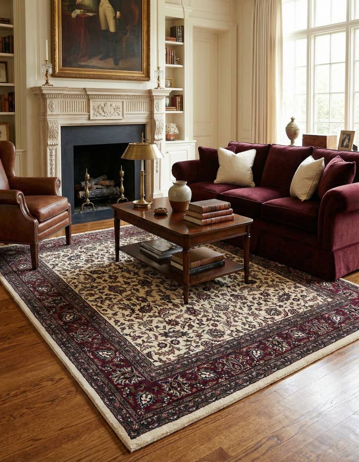 Detail image of 6' 2 x 7' 1 Hand Knotted Kashan Oriental Wool Square Rug