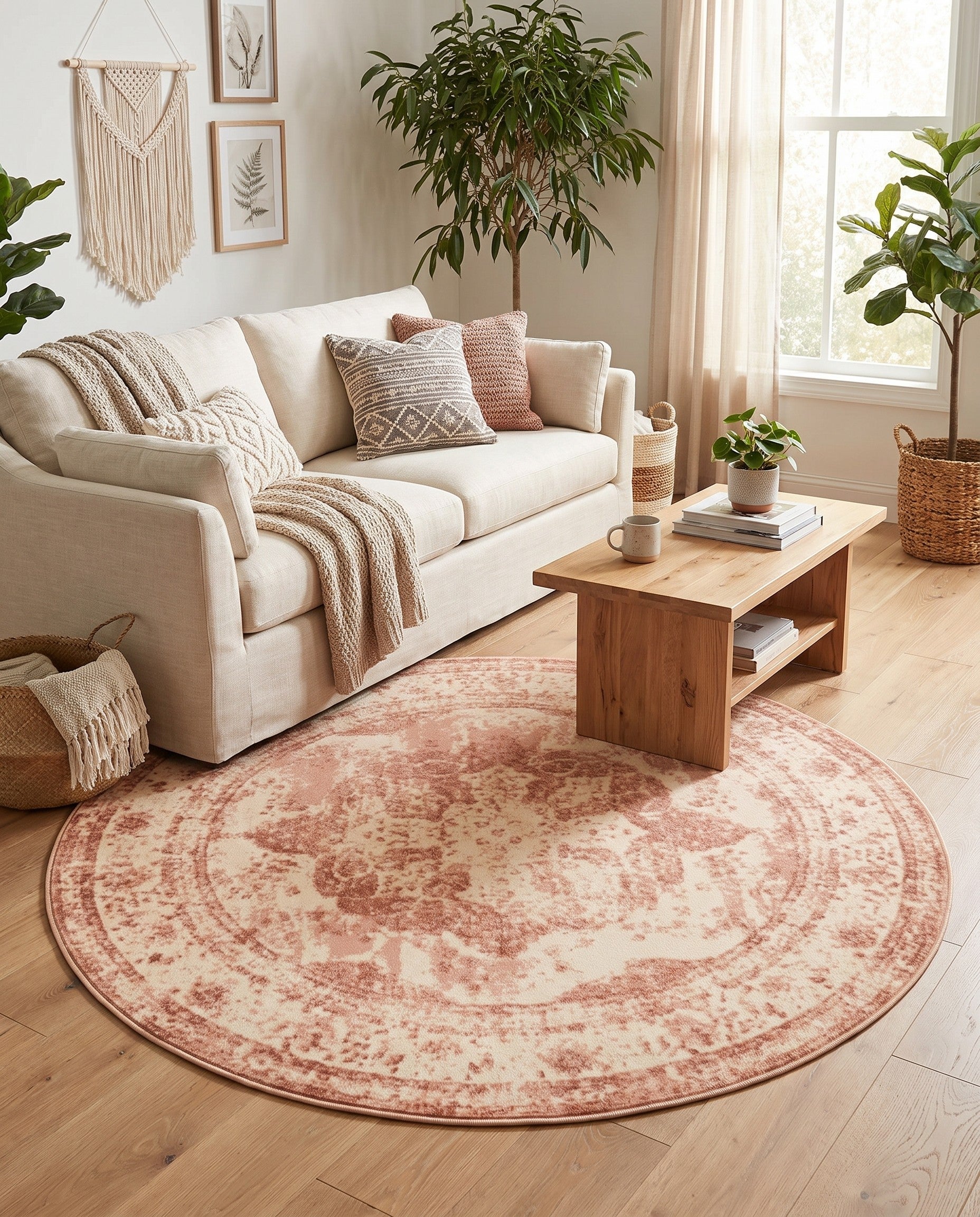 Rose Pink and Ivory Monaco Round Rug