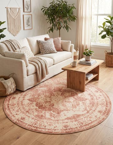 Rose Pink and Ivory Monaco Round Rug
