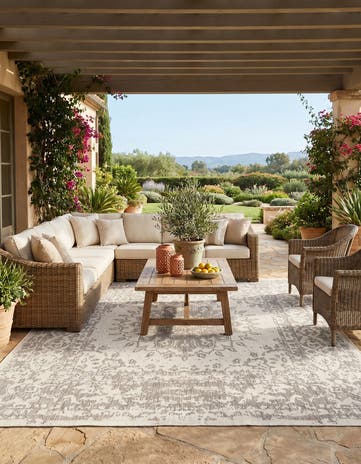 Gray Easy-Clean Traditional Indoor / Outdoor Square Rug