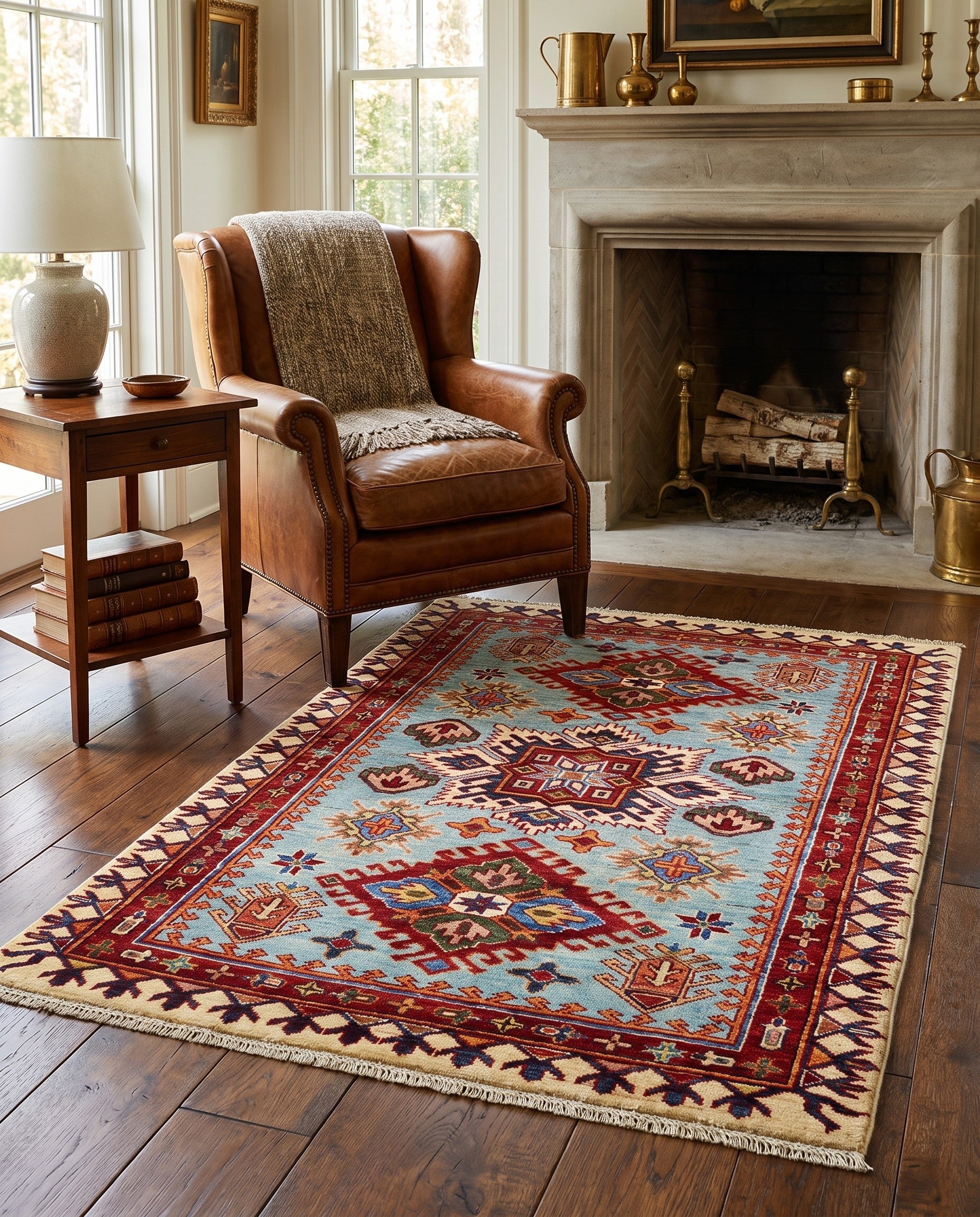 3' 4 x 4' 11 Hand Knotted Kazak Rug