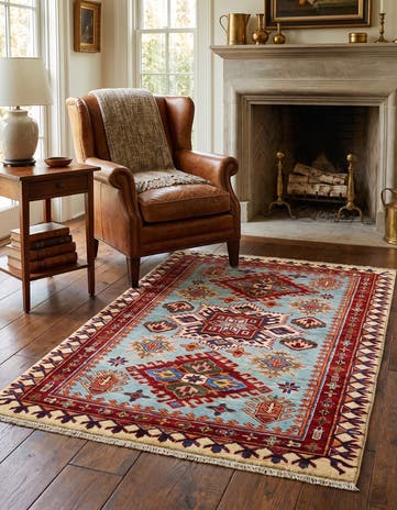 3' 4 x 4' 11 Hand Knotted Kazak Rug