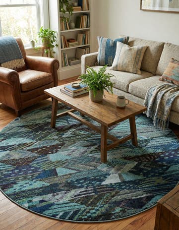 Blue Washable Mesa Round Rug