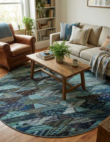 Blue Washable Mesa Round Rug