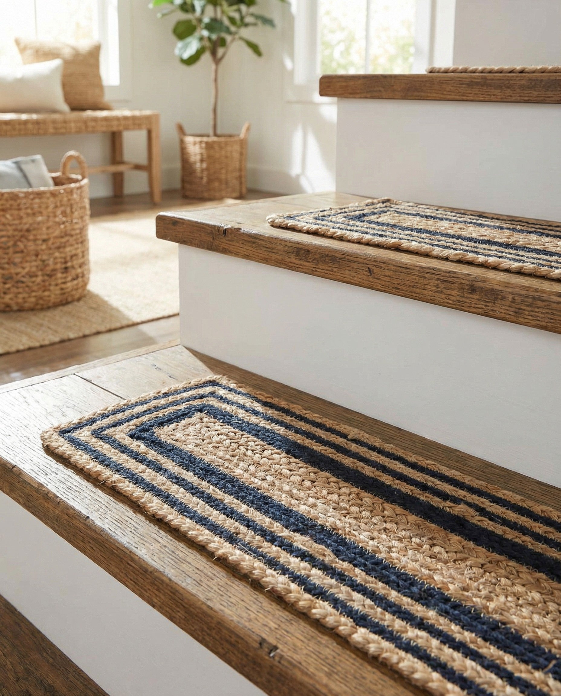 0' 9 x 2' 6  Hand Woven Braided Jute Stair Rug