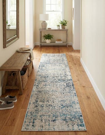 Ivory and Blue Finsbury Runner Rug
