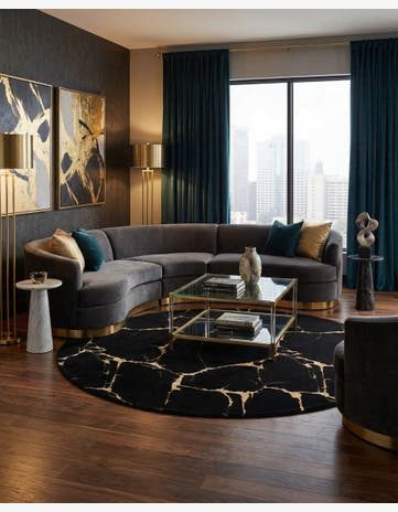 Black and Gold Vogue Geo Round Rug