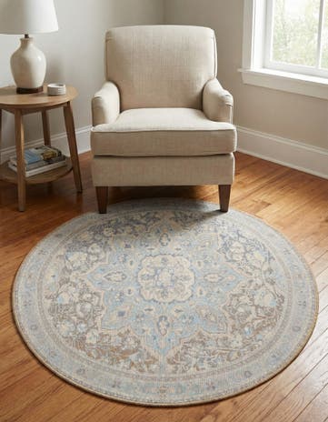 Cream Washable Timeless Round Rug