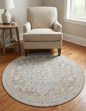 Cream Washable Timeless Round Rug