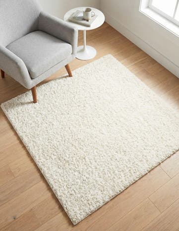 Snow White Solid Shag Square Rug