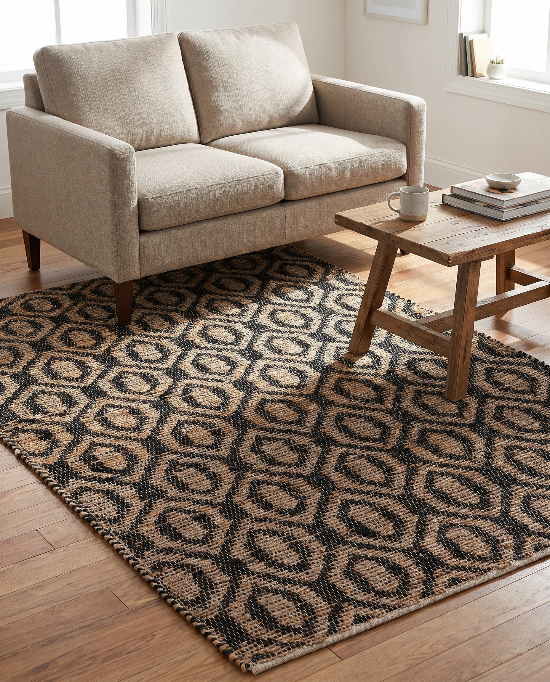 5' 1 x 8' Hand Woven Chindi Jute Rug