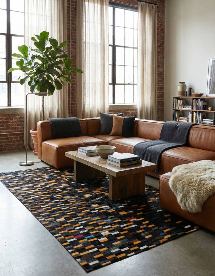 Detail image of 5' 1 x 8' 1 Cowhide - Patchwork Rug