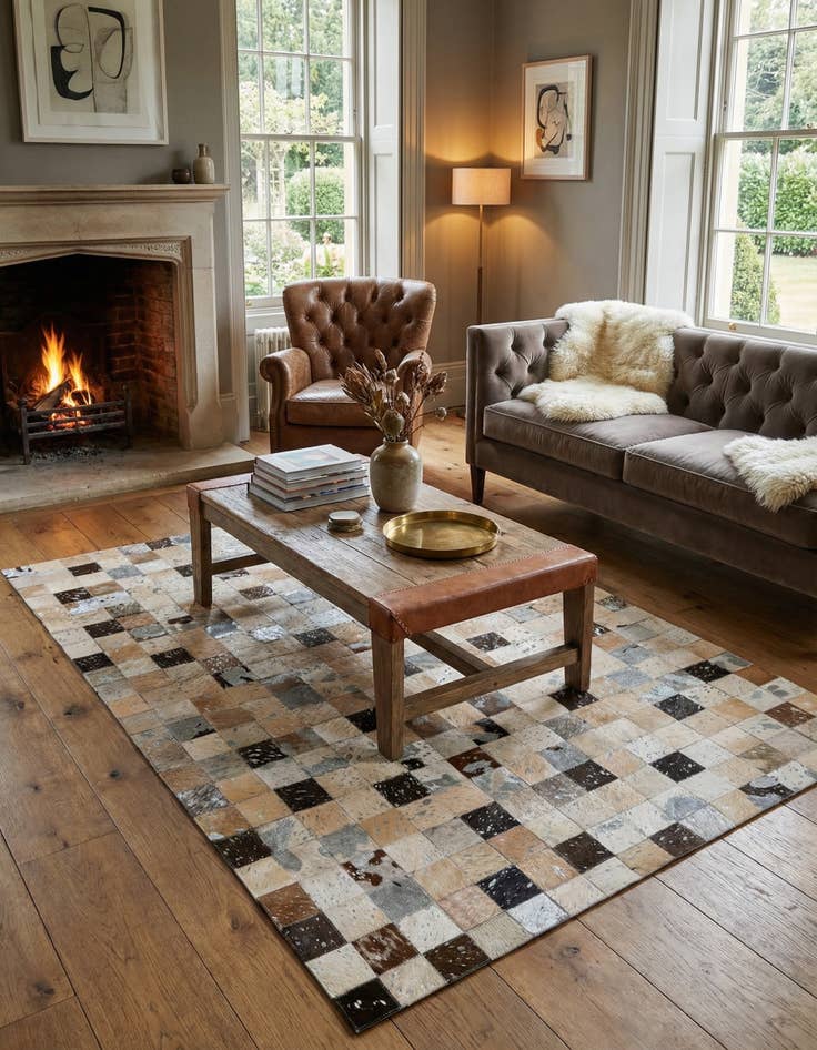 Detail image of 4' 1 x 6' Cowhide - Patchwork Rug