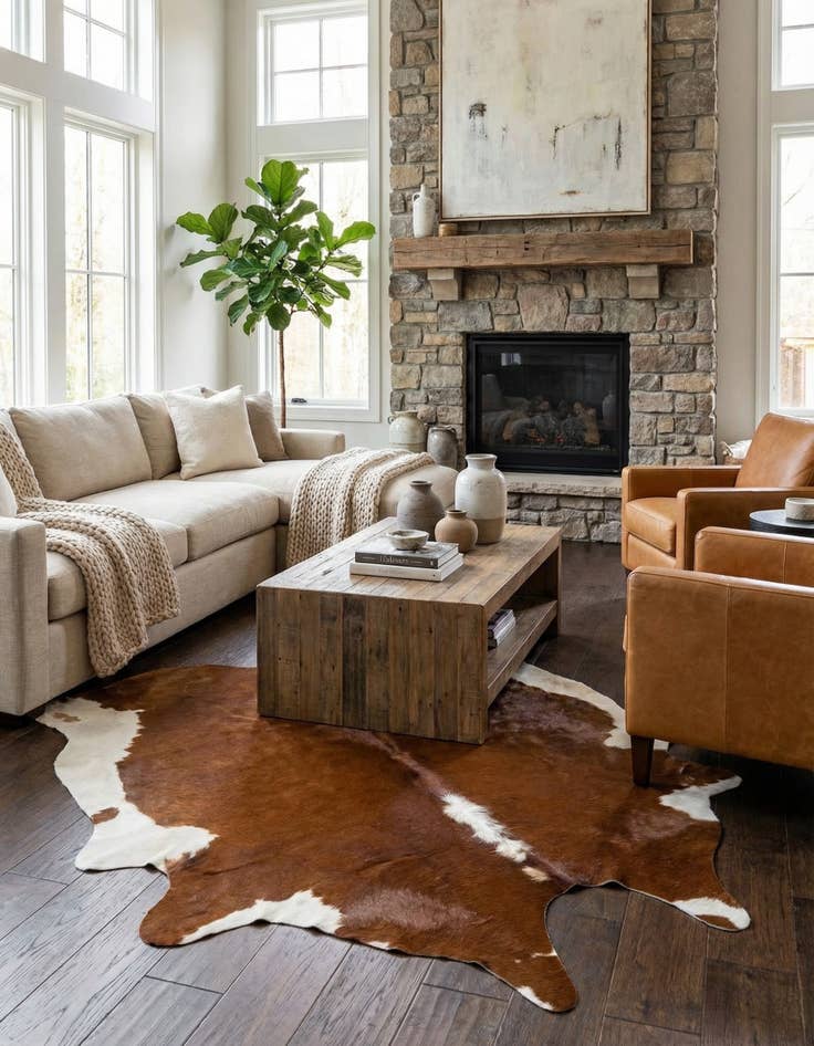 Detail image of 6' x 6' 2 Cowhide Leather Square Rug