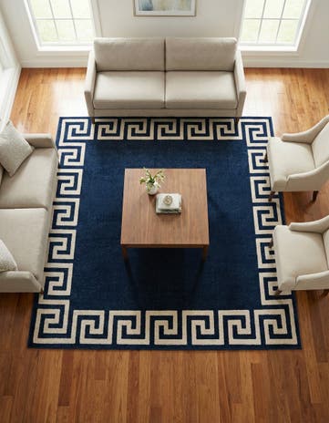 Navy Blue Greek Key Square Rug