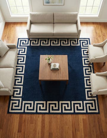 Navy Blue Greek Key Square Rug