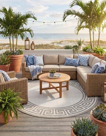 7' x 7' Easy-Clean Coastal Indoor / Outdoor Round Rug