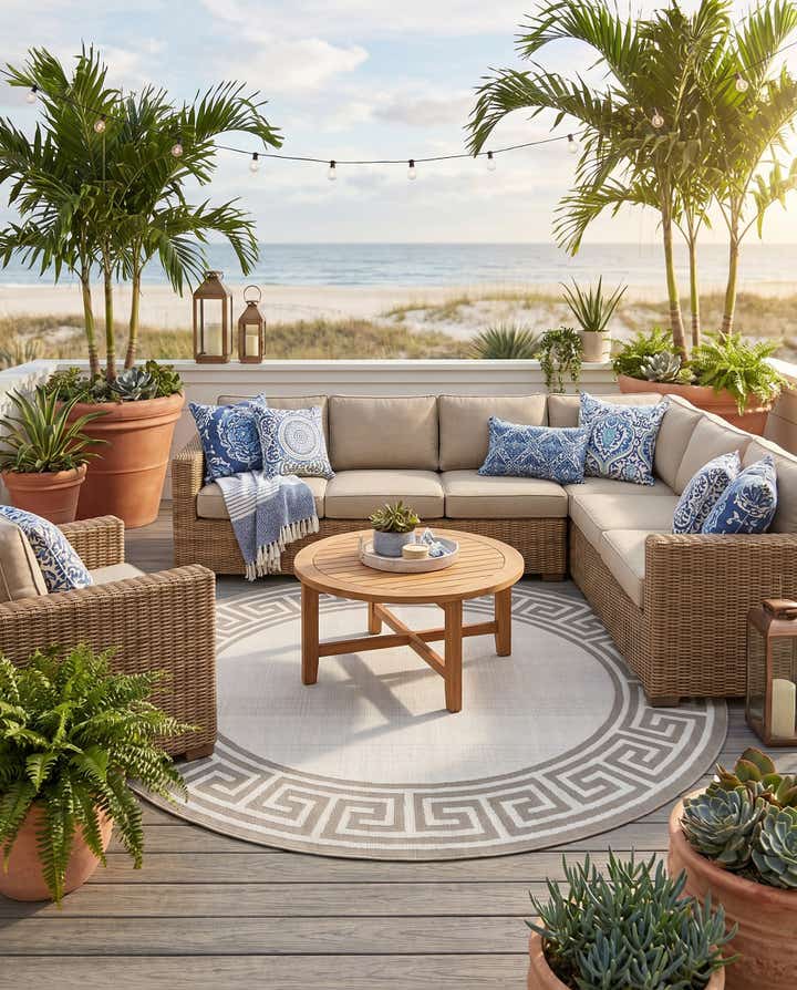 7' x 7' Easy-Clean Coastal Indoor / Outdoor Round Rug